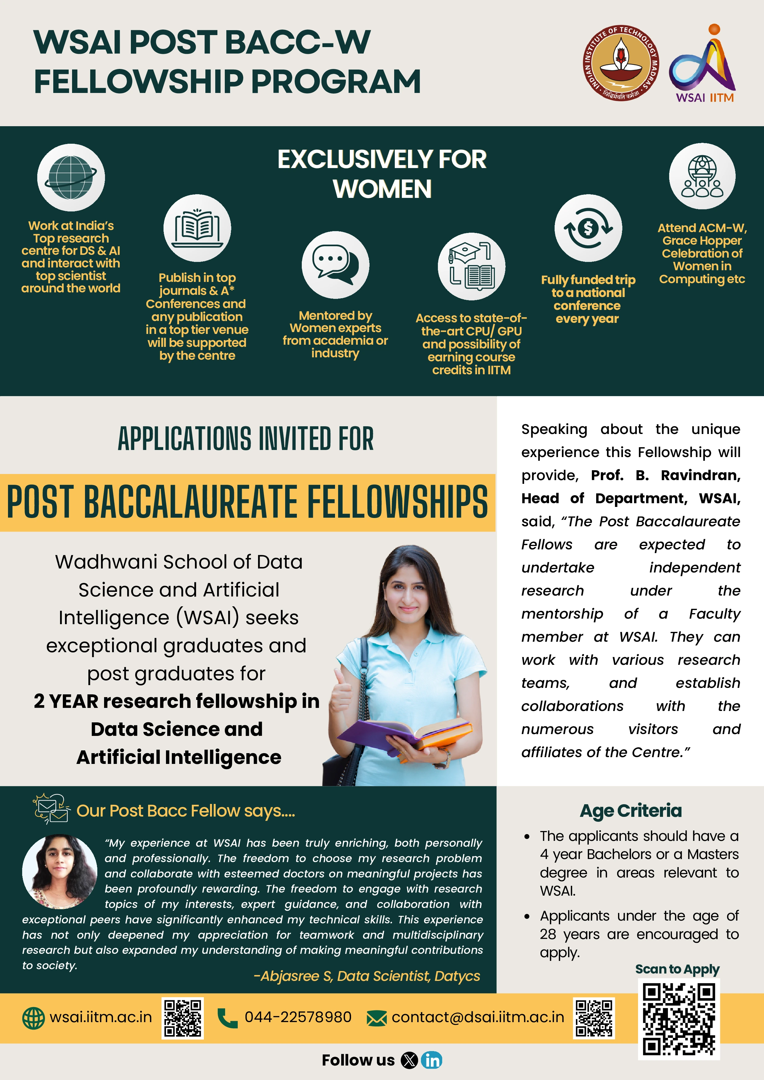 Women Post Bacc Fellowship 2026 poster